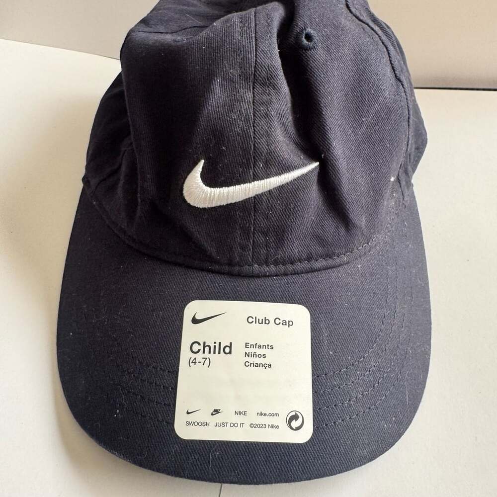 Nike Kids Club Cap Child Black White Embroidered Swoosh Adjustable